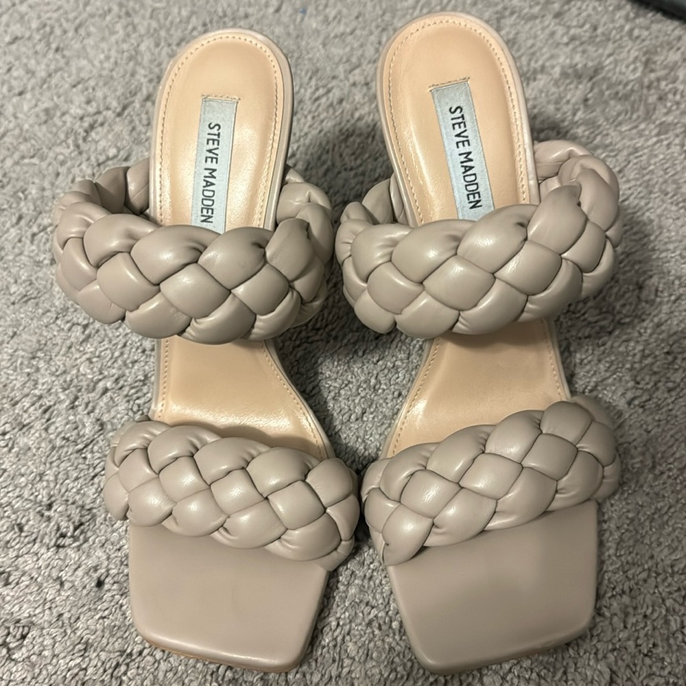 Gently worn 5 inch braided tan color heels. Perfect for that date night.